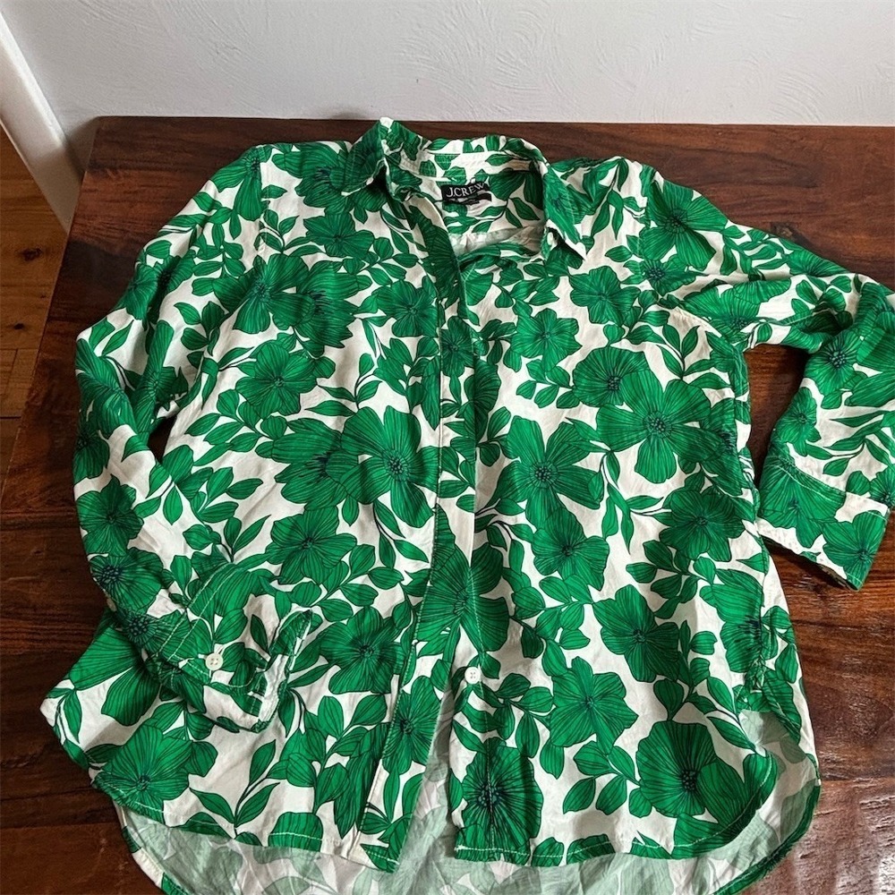 J Crew  Green Floral Button-Down Shirt